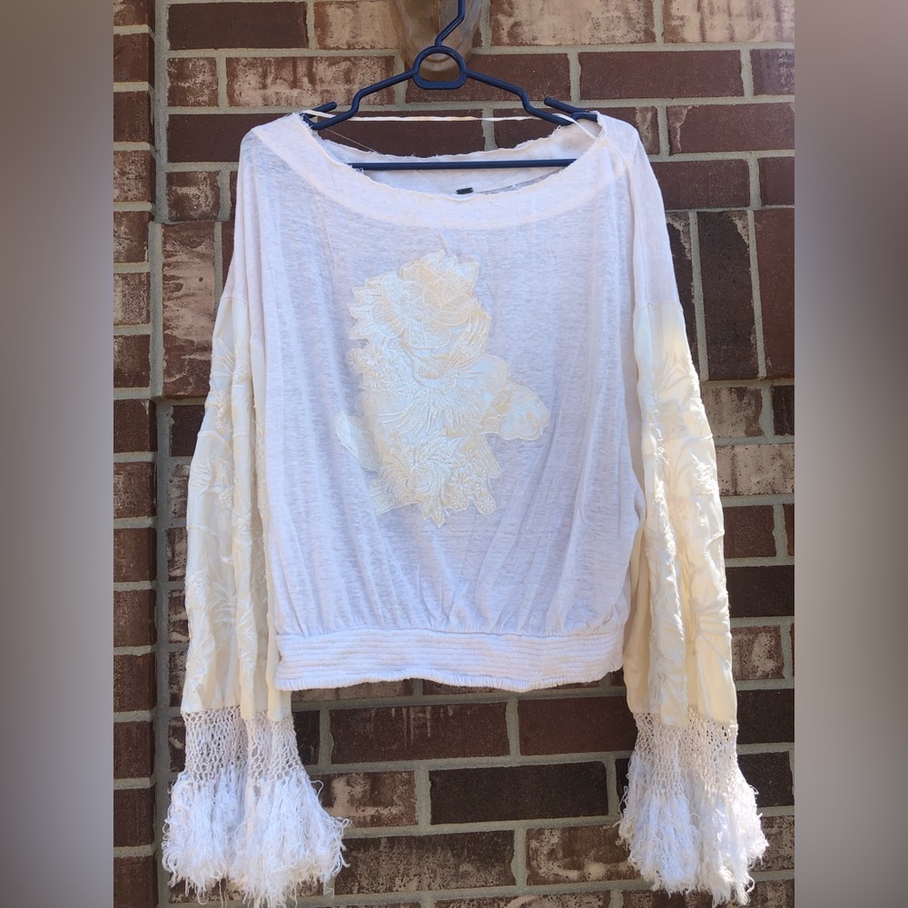 Free People embroidered tassel sleeve blouse
